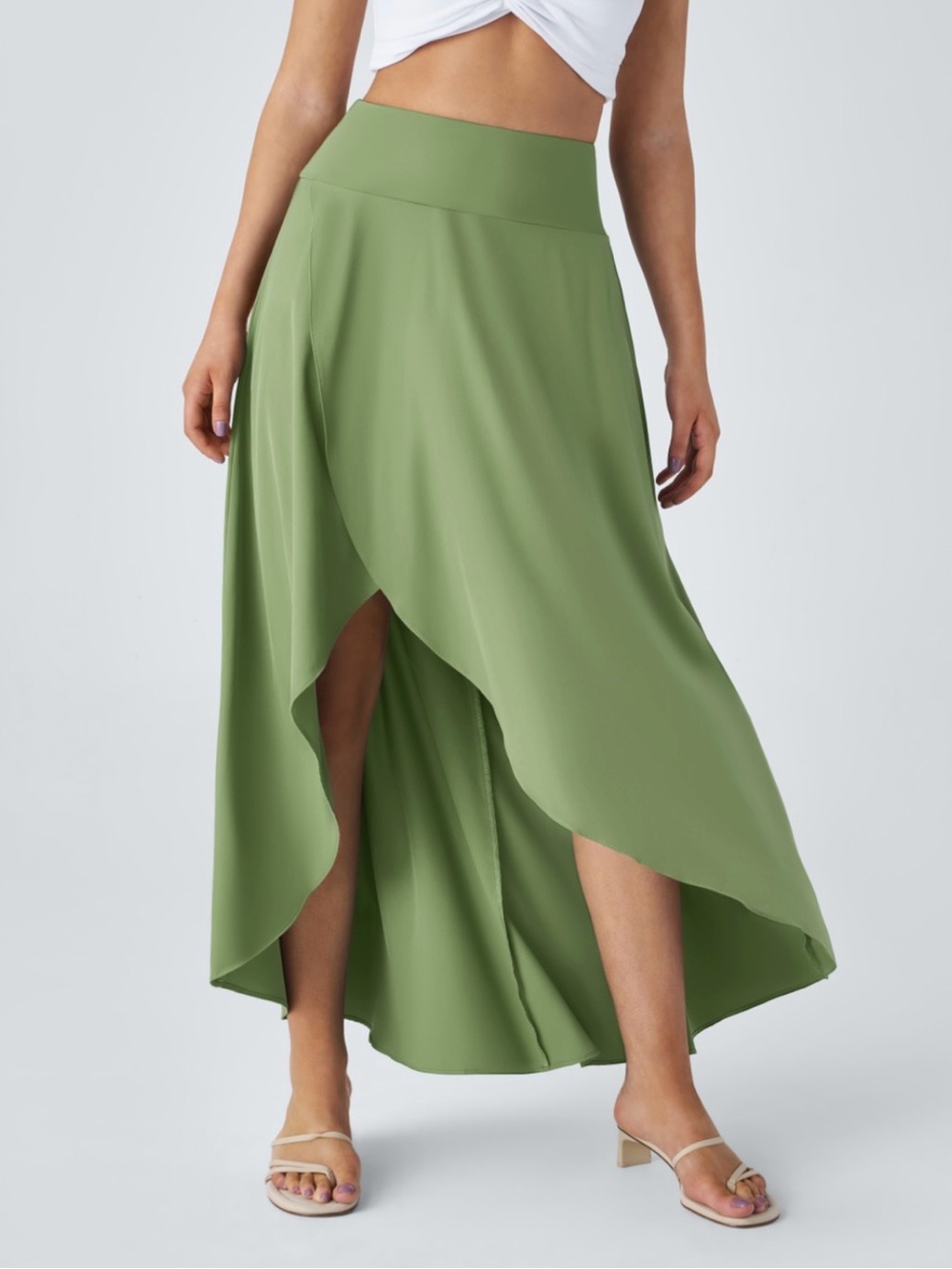 Olive Green High-Low Maxi Skirt - Picture 3 of 7